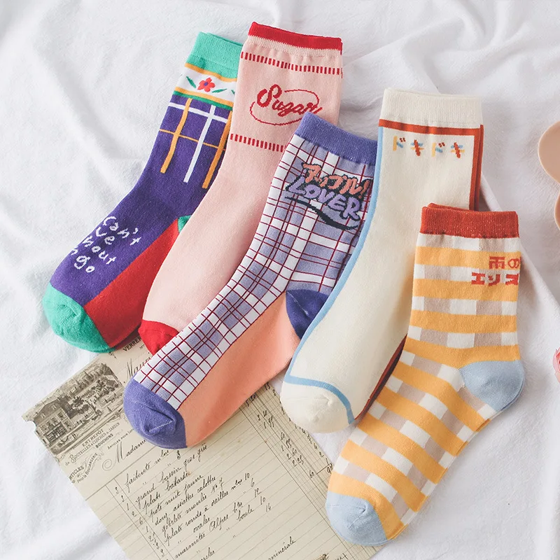 

Harajuku Korean Happy Funny Socks Female Cute Plaid Striped Novelty Women Socks Fashion Ankle Socks Woman Funny Socks Unisex