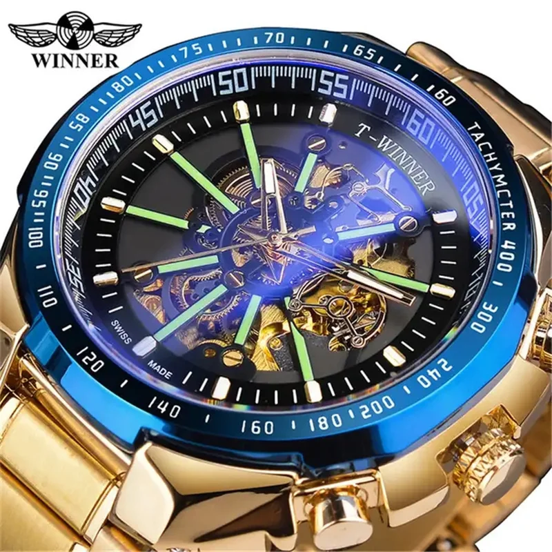 

Winner A6 Automatic Mechanical Skeleton Watch Sport Design Bezel Golden Male Watches Top Brand Luxury Montre Homme Clock Men