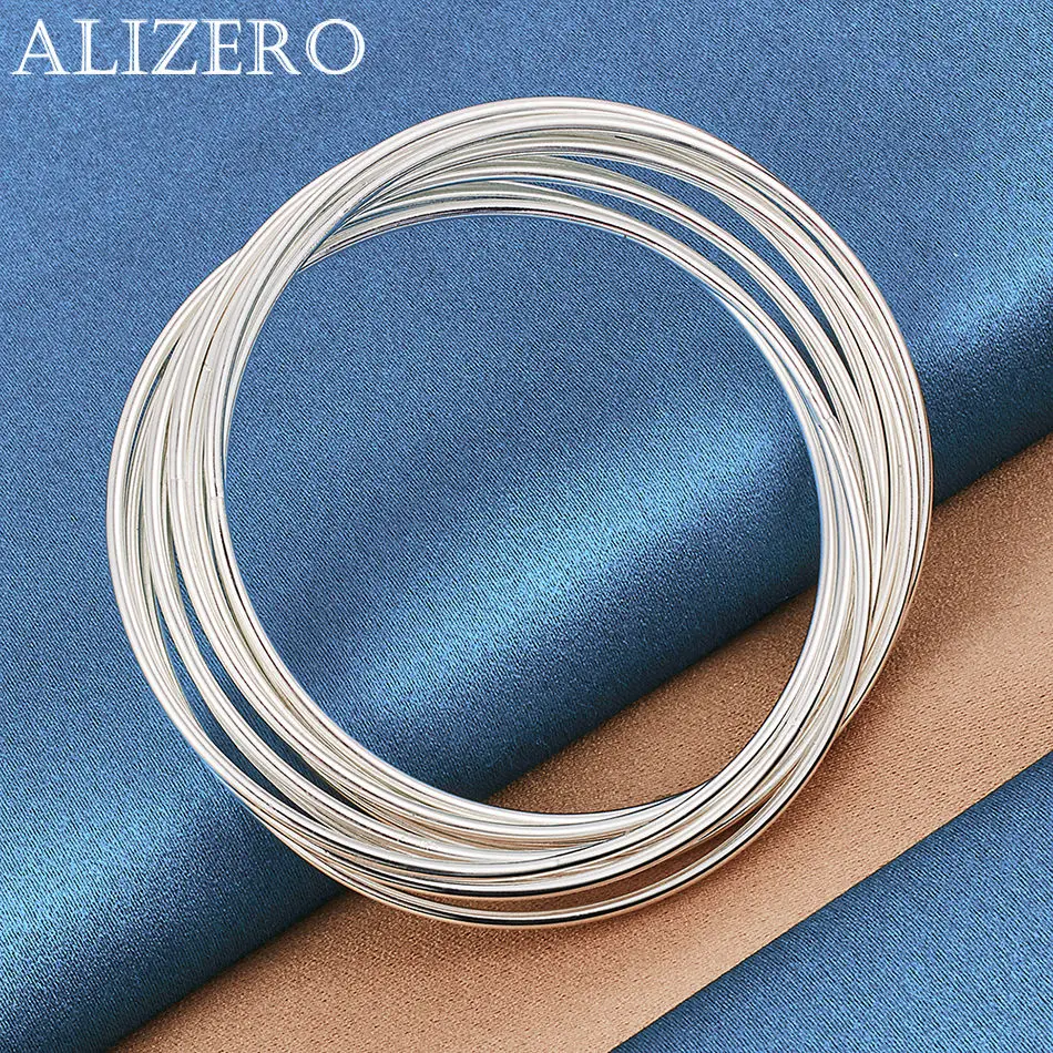 

ALIZERO 925 Sterling Silver Bracelet Bangle Ten Circles Bangles Bracelets For Women Men Fashion Wedding Party Jewelry Gifts