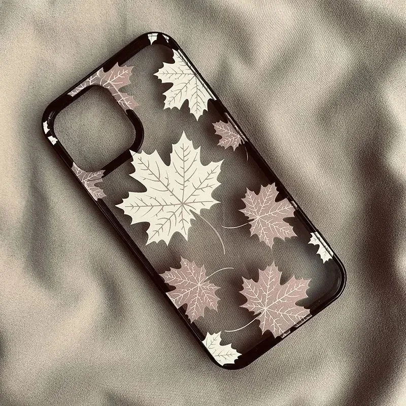 Luxury Maple Leaves Plant Phone Case For iPhone 16 15 14 13 12 11 Pro Max Mini XR X XS 7 8 16 Plus SE2 Shockproof Hard Cover