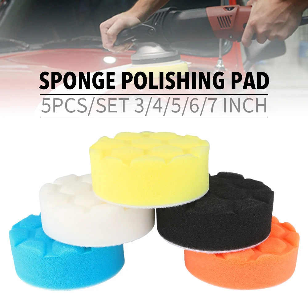 5Pcs 3/4/5/6/7Inch Car Polishing Sponge Pads Kit Car Self-Adhesive Buffing Sponge Wheel Polishing Pad For Sanding Waxing Washing