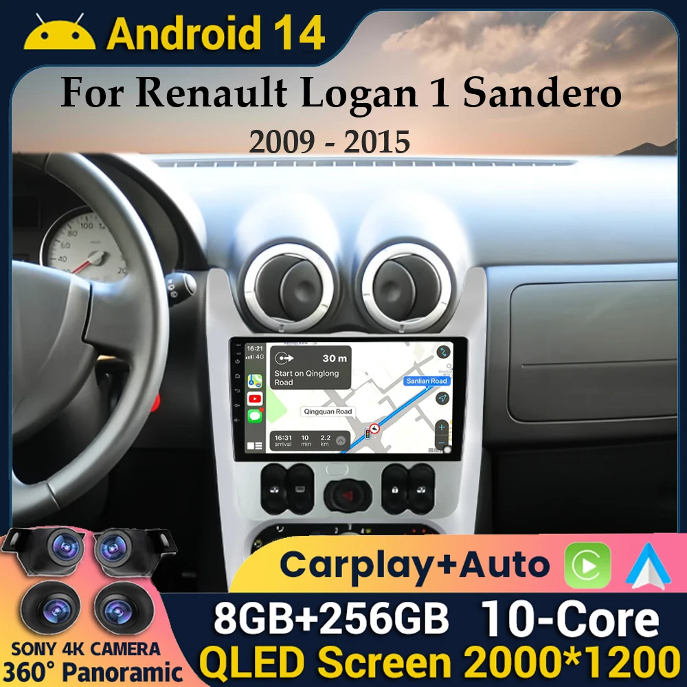 Android 14 For Renault Logan 1 Sandero 2009 2010 2011 2012 - 2015 Largus Dacia Duster Car Radio Multimedia Player Carplay Stereo