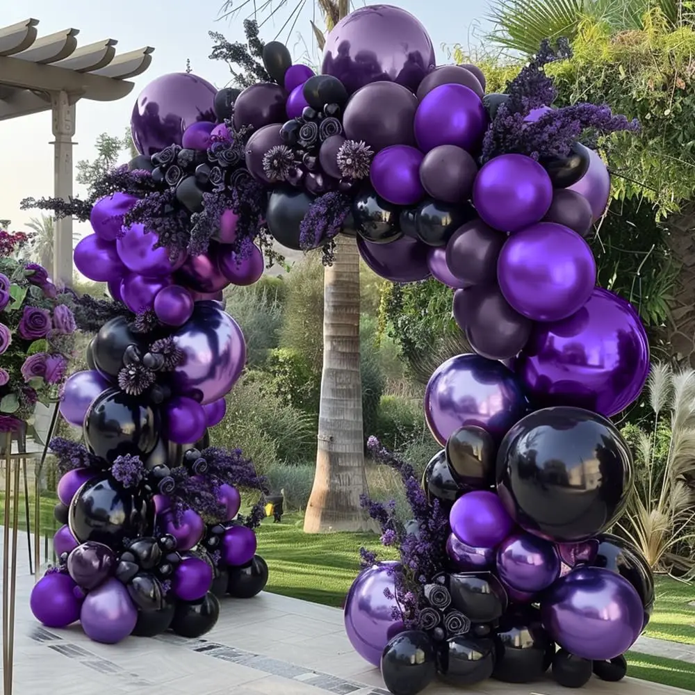 113pcs Purple Party Decorations Metallic Purple Black Balloons Arch Kit for Wedding Retirement Vampirina Halloween Party Supplie