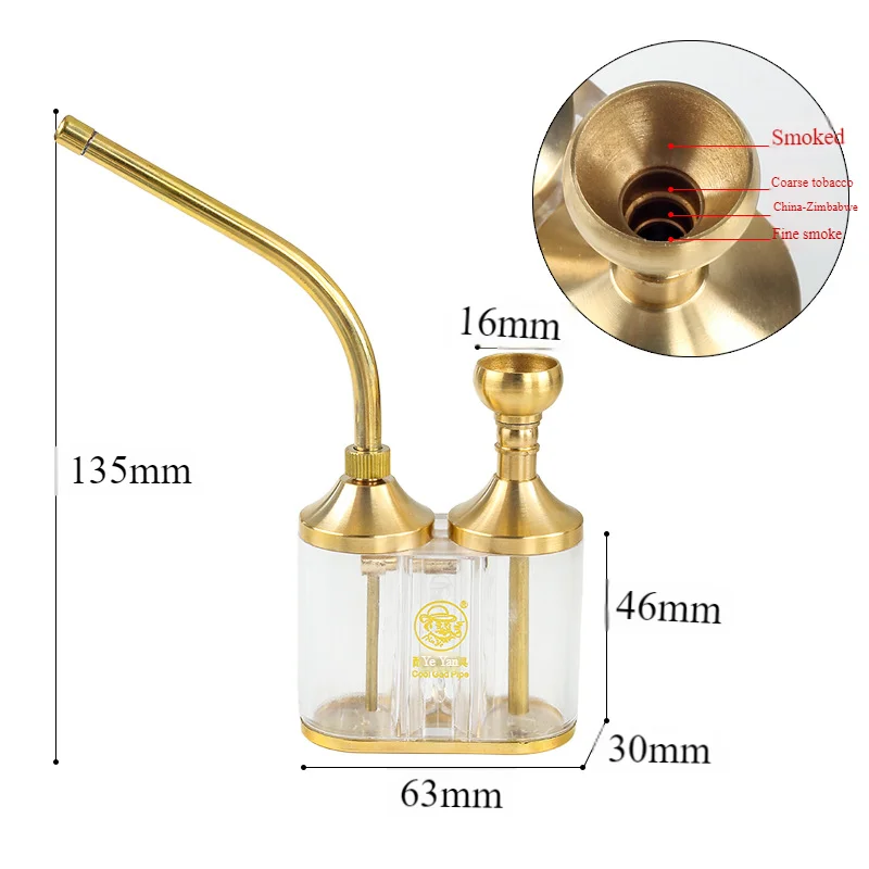 Dual Chamber 4-in-1 Portable Water Pipe Filter Detachable Easy Clean Copper Smoking Hookah Tube for Tobacco Vape Filtering view 2