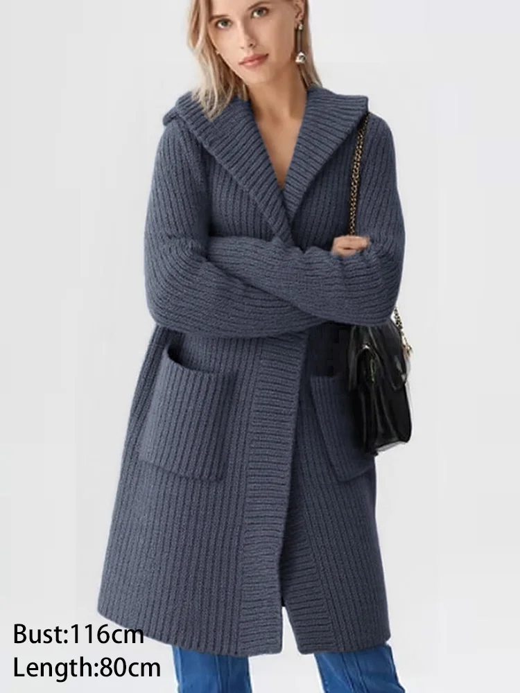 

New Fashion Hooded Knitted Long Cardigan Sweaters Women Autumn Winter Long Sleeve Sweater Coat Women Casual Loose Winter Clothes