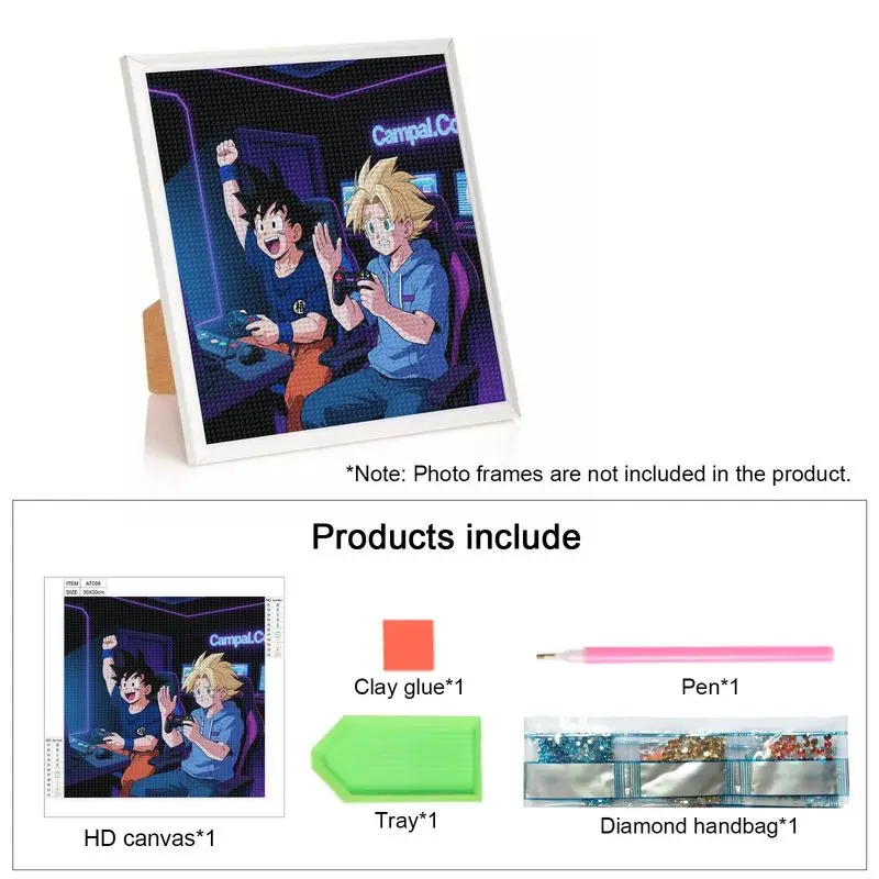 1 peça 5d diy kit de pintura diamante broca completa, dragon ball z anime goku e troncos cena de jogo strass bordado ponto cruz ar