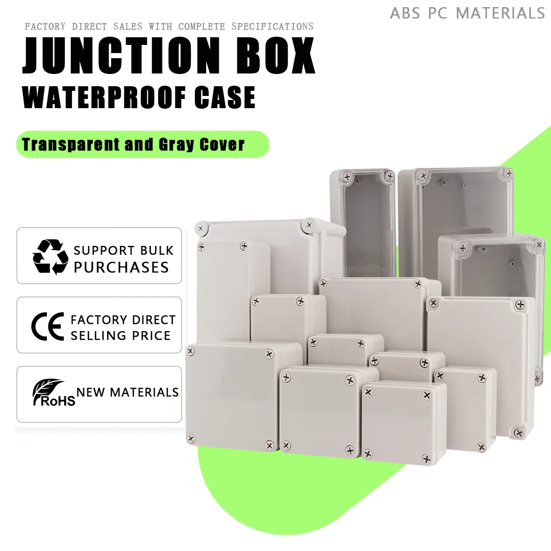 

IP67 Waterproof ABS Gray/Transparent Cover Electronic Junction Box Sealed Enclosure Wire Box KitOutdoor Waterproof Plastic Case