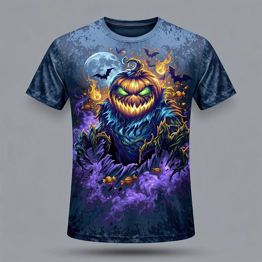 Halloween Men's Optical Illusion 3D T Shirt Short Sleeve T shirt 3D Print Crew Neck Shirt Exaggerated Designer Horror