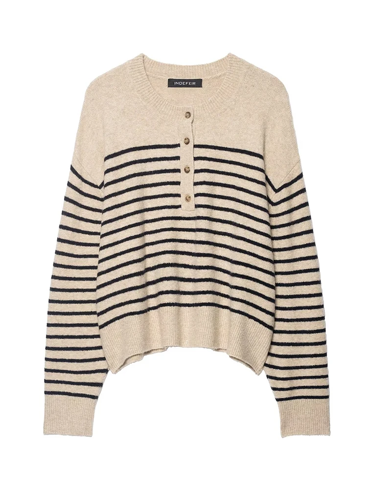 

Женский свитер, пуловер, осень-зима 2021, модный женский свитер с длинными рукавами и полосатым принтом, элегантный уличный топ