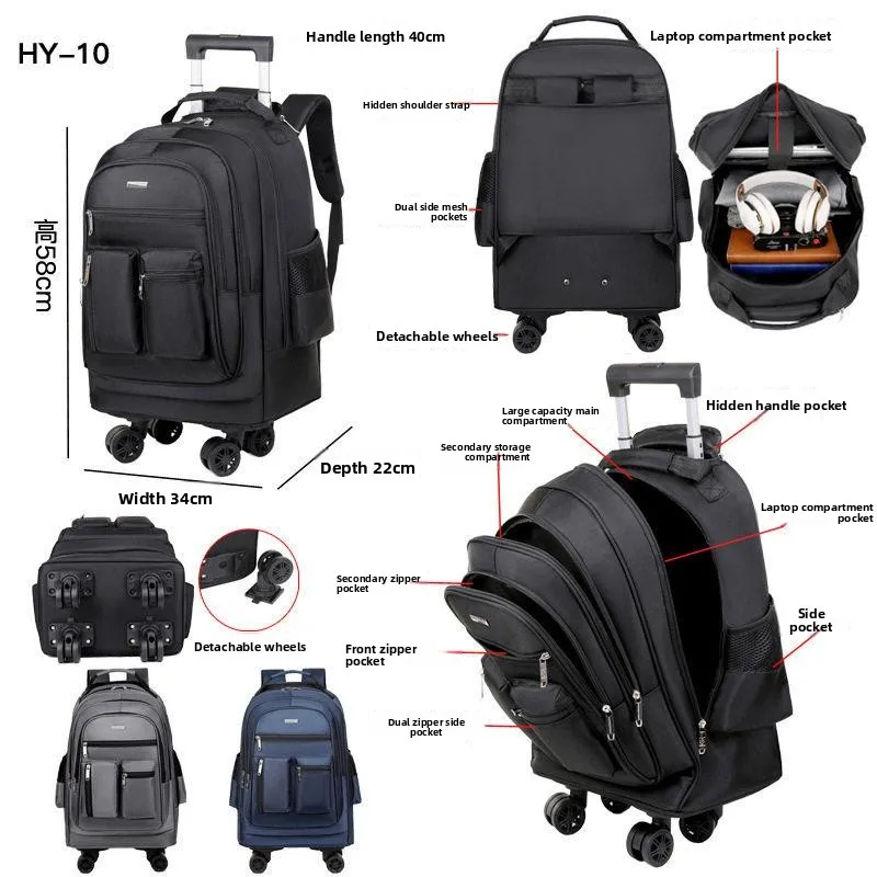 2026 New Large Capacity Double Shoulder Wheel Travel Bag Men's Backpack Pulling Suitcase High School Junior High Students Boo...