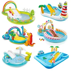 PVC Children's Inflatable Paddling Pool Crocodile Whale Dinosaur Volcanic Island Rainbow Candy Unicorn Gifted Inflatable Pump