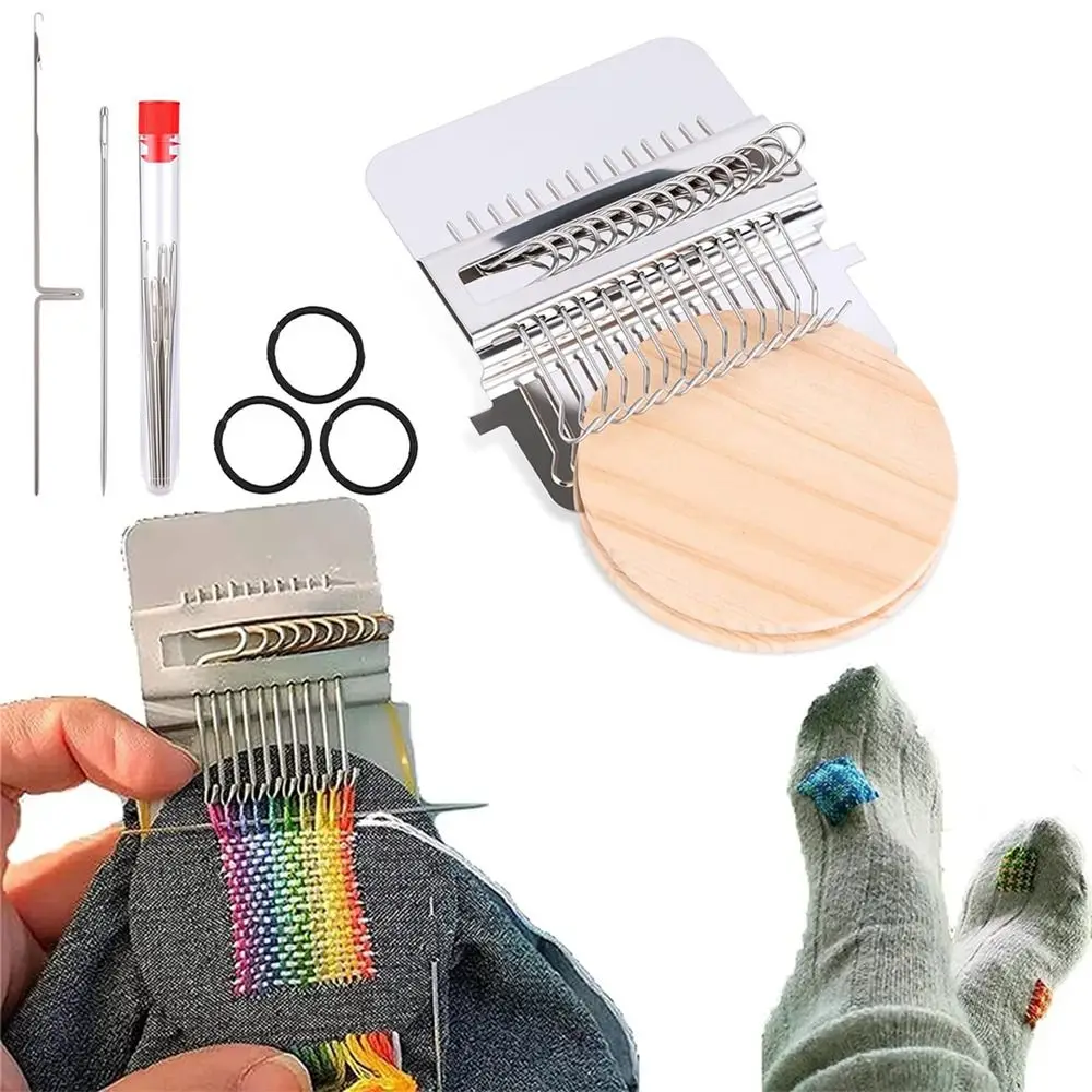 Wooden Frame Mini Loom Machine 12/14 Hook Metal Tool Darning Machine Mini Size DIY Handcrafts Small Looms Weaving Tool