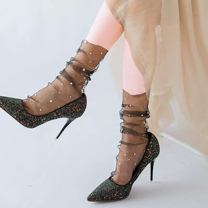 Mesh Lace Socks Women Summer See Through Transparent Loose Long Socks Korean Fashion Lolita Girls Kawaii Cute Princess Socks Sox