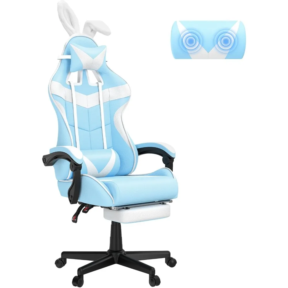 

Light Blue Gaming Chair with Footrest,Lovely Cute Bunny Computer Gamer Chair,Kawaii Desk Chair for Granddaughter,Sister,Girlfri