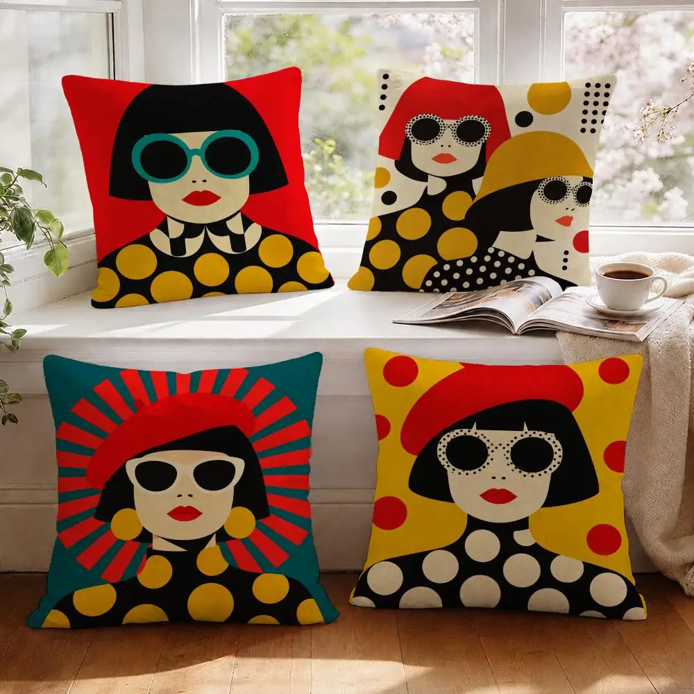Pop Portraits Cushion Cover 1/4Pcs Linen Throw Pillow Covers Double-Side Print Sofa Couch Living Room Decor