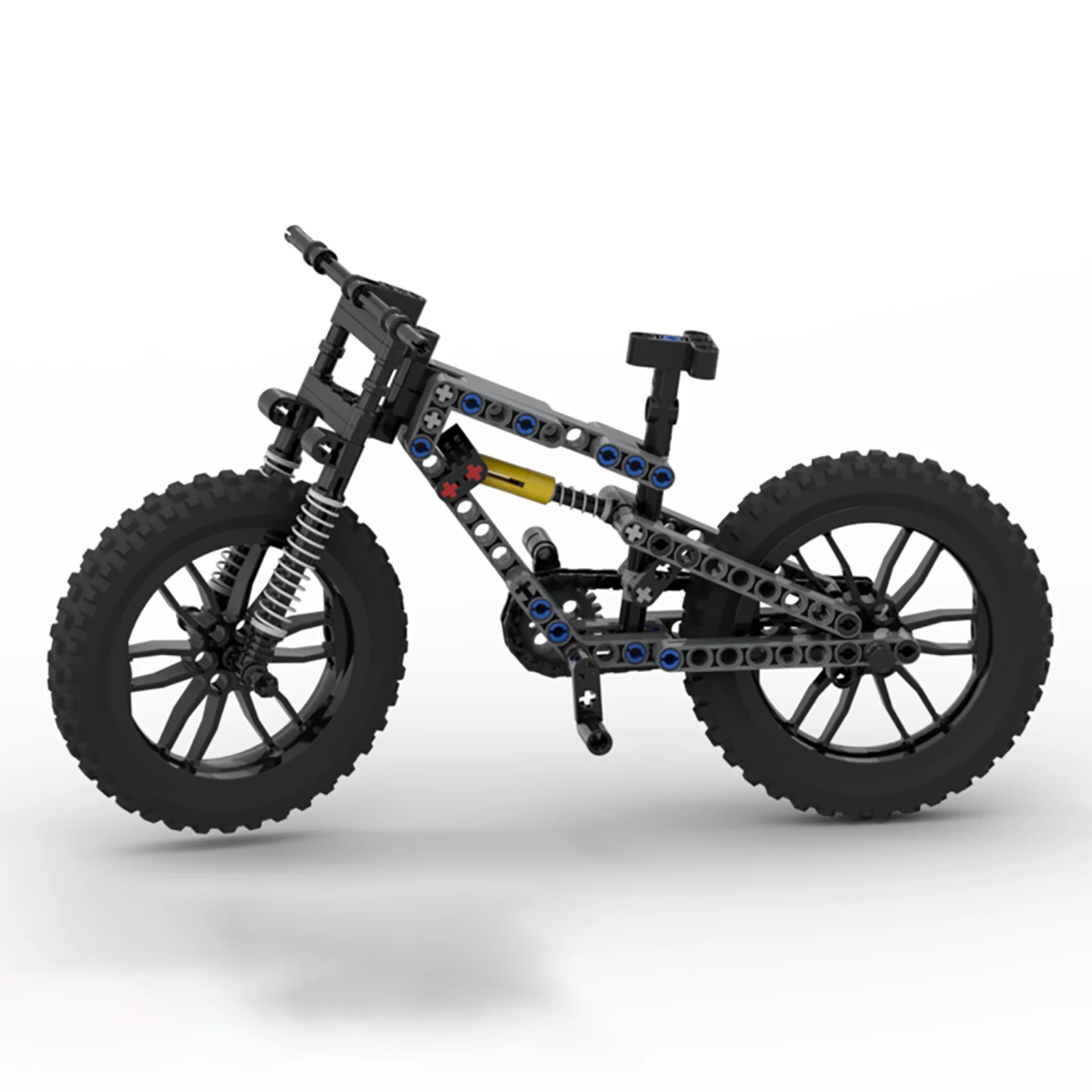 Model roweru górskiego off-road, rower downhill, przedni podwójny amortyzator, łącznik łańcucha, model symulacyjny z klocków MOC, zabawka, prezent dla dziecka