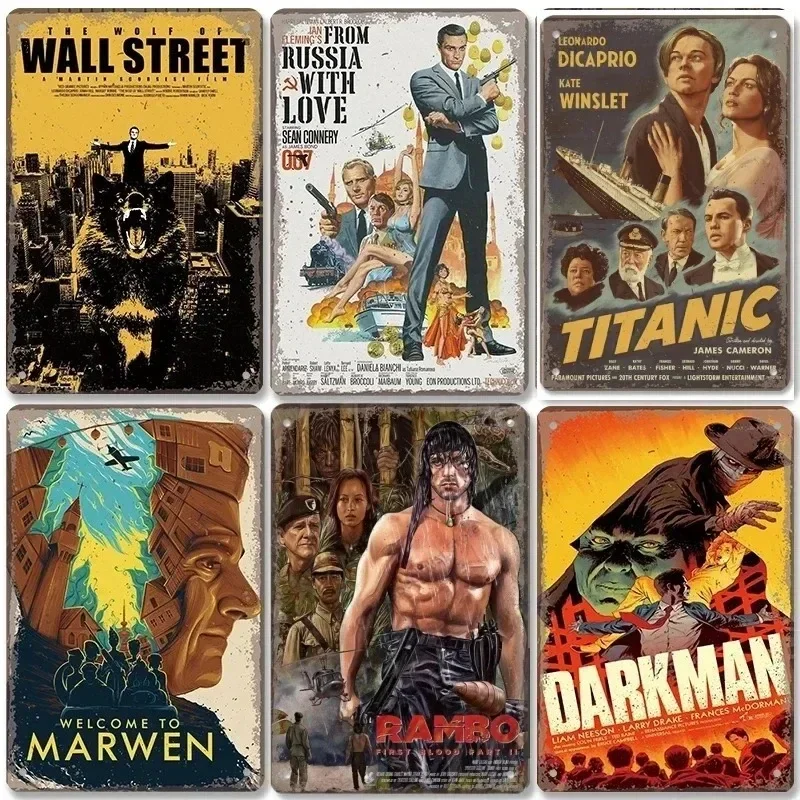 Pôsteres de filme clássico de metal vintage, decoração retrô de tv, placa de lata de metal para casa, sala de estar, decoração de parede para cinema