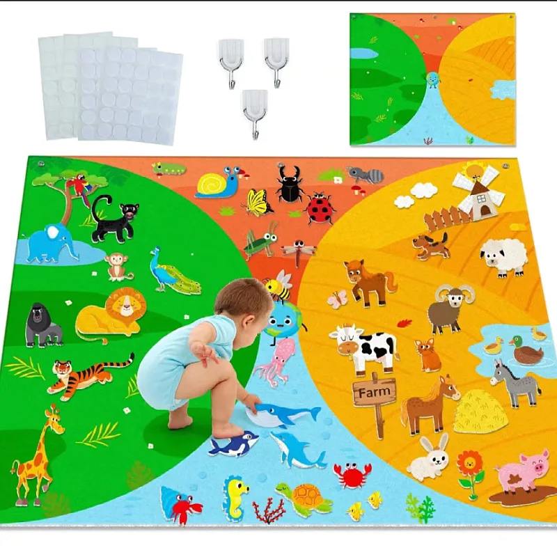 Ensemble de planche en feutre Montessori pour la famille, jouets interactifs d'apprentissage précoce pour enfants d'âge alth, conte sur le thème du véhicule, ferme, zoo, bricolage