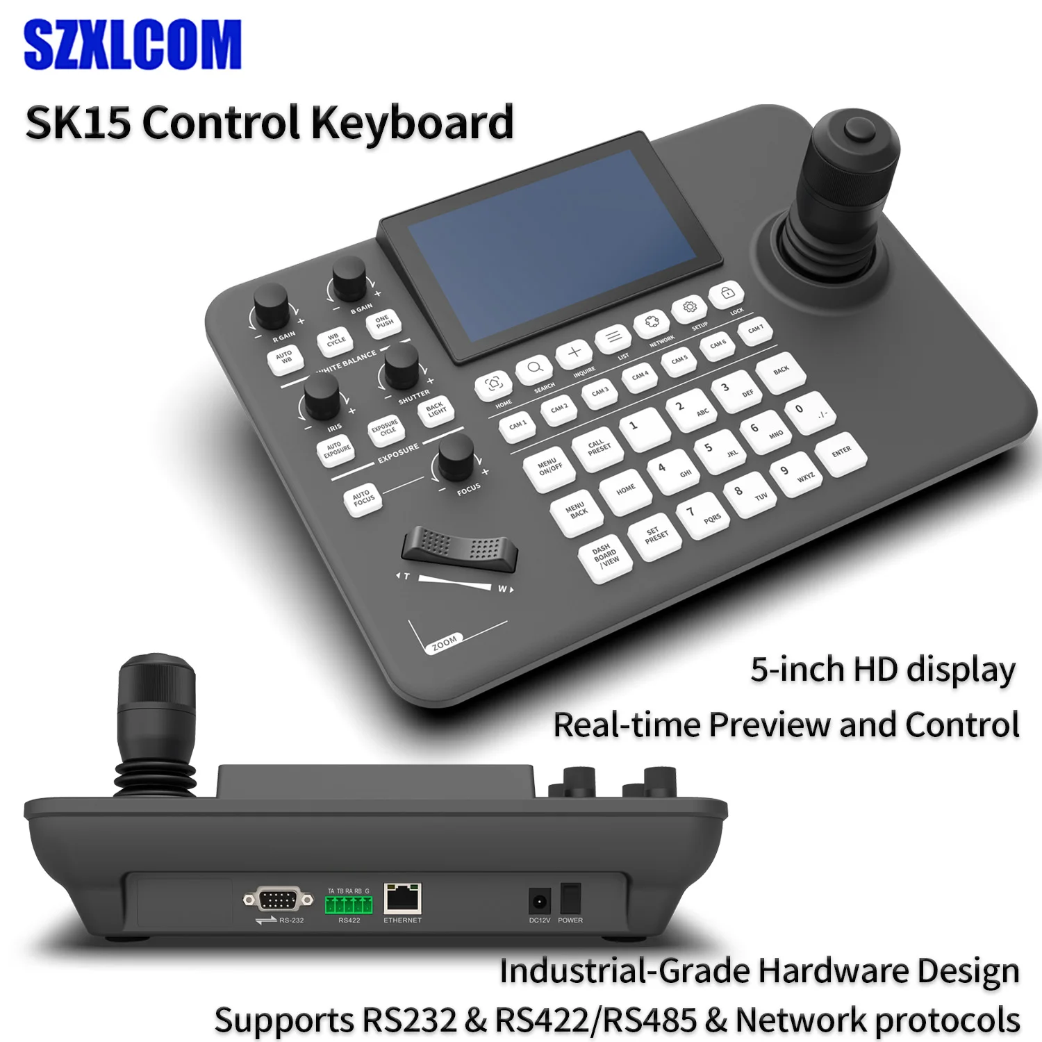 لوحة مفاتيح التحكم SZXLCOM PTZ شاشة 5 بوصة عالية الدقة 1280 × 720 RS485 تحكم من نقطة إلى نقطة لمؤتمر الكنيسة