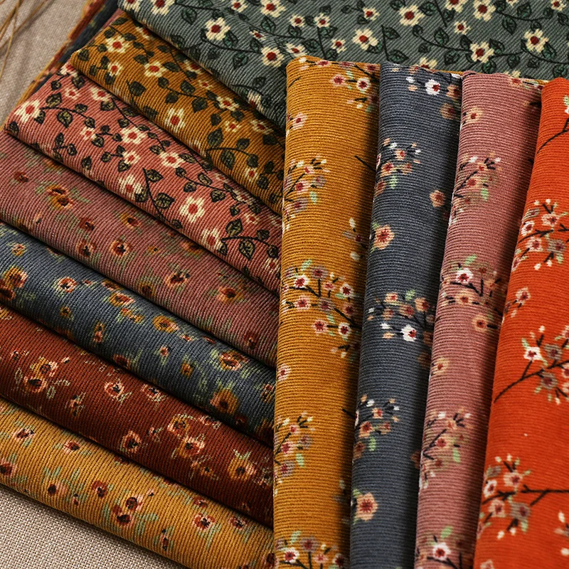 100*150CM Corduroy fabric small flower Polyester print cloth fashion Women\'s dress DIY clothing handmade Sewing quilting Luggage