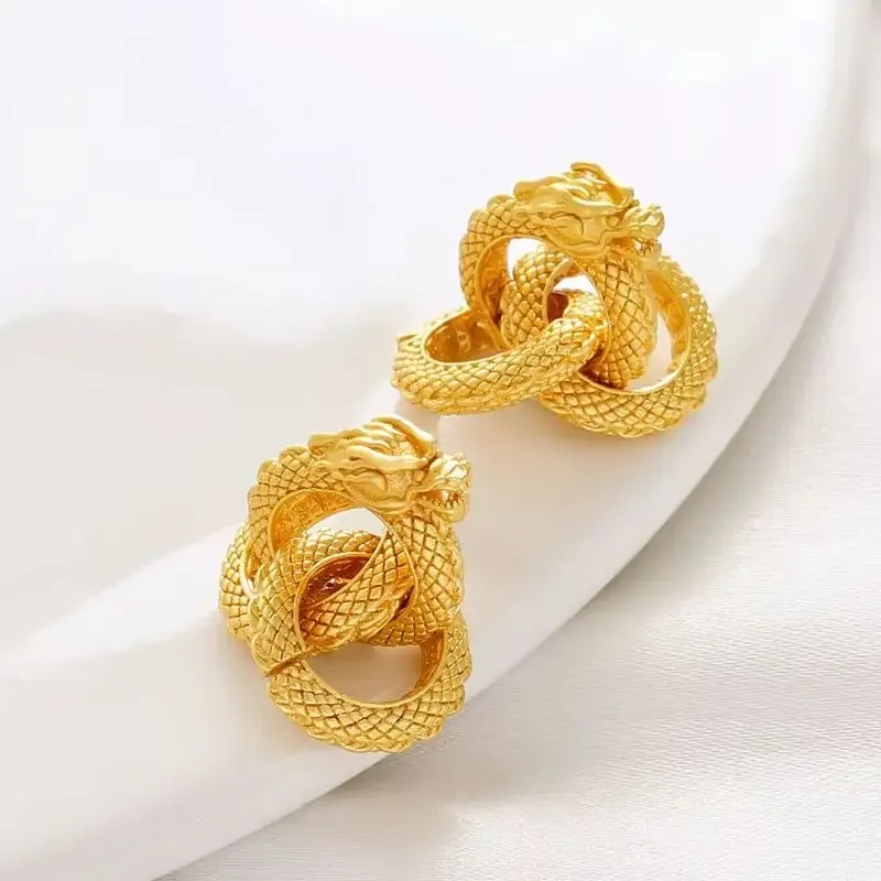 18K Gold Color Gun Black Dragon Three-ring Coil Dragon Spacer Bead Diy Bracelet Woven Bracelet Rope String Jewelry Accessories