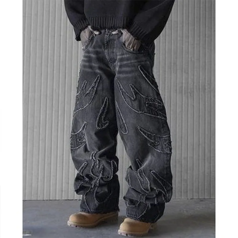 

MEN JEANS retro vintage wide leg pants American street wash youth popular ins