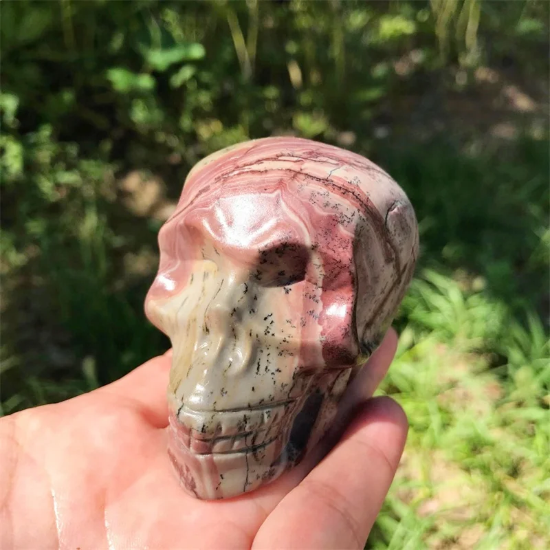 Natural Picture Stone Head Skull Mineral Gems Carved Reiki Healing Gift Crafts Feng Shui Home Decoration Stone Statues 1pcs