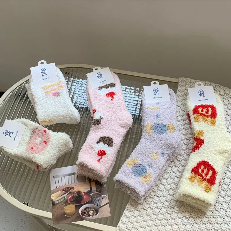 

Autumn Winter Women's Socks Coral Velvet Thick Mid-tube Non-shedding Sleeping Socks Solid Color Simple Fashion Funny Wholesale