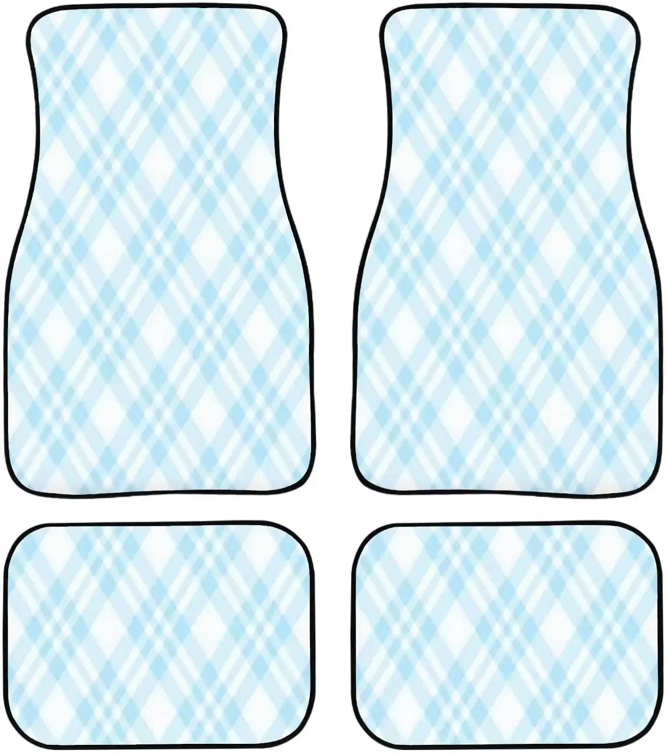 Car Floor Mats - Checkered tablecloths Endlessly Light Blue Carpet Floor Mats for Cars, Anti Slip Rubber Auto Interior Decor