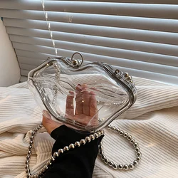 Crossbody Bags for Women PVC Handbags Lip Shape Bead Chain Messenger Bag Tote Solid Clear Shoulder Bags Phone Coin Purses Clutch