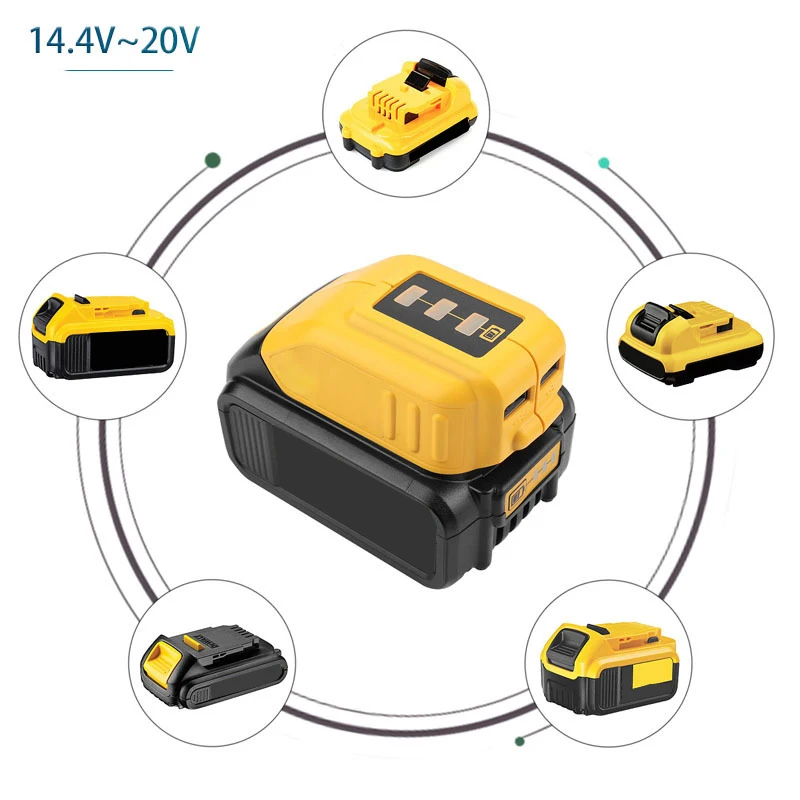 Dla DEWALT DCB090 Dual USB telefon zasilacz Adapter baterii konwerter ładowania 14.4V 18V 20V ładuje urządzenia kompatybilne z USB