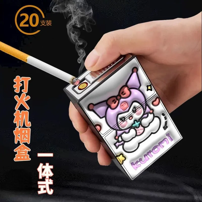 Pochacco Cinnamoroll Kuromi new KTV personality creative cartoon pattern charging cigarette case cigarette lighter integrated