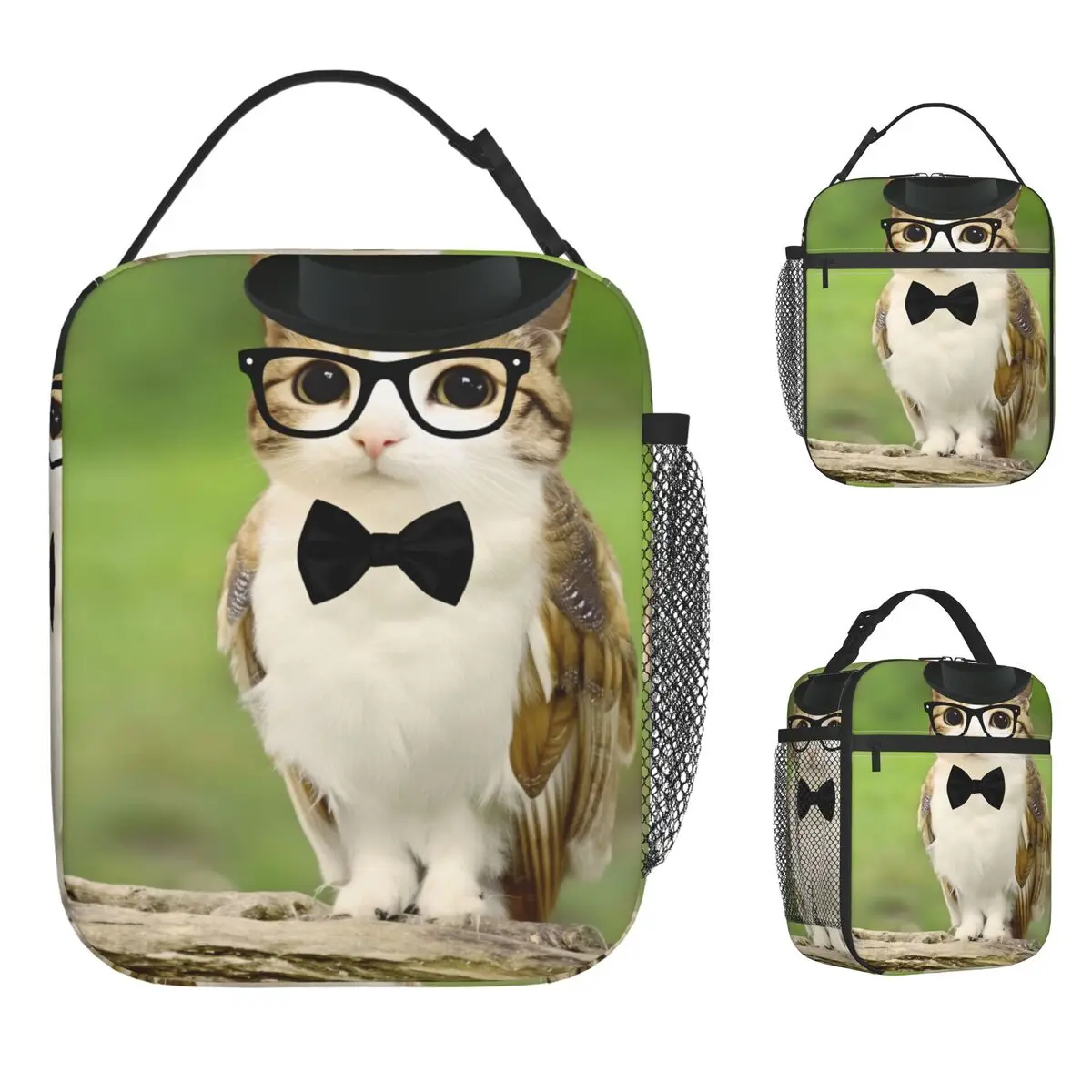 

Meowl Cat Owl Ians Heart Lunch Bag School Lunch Box Child Vintage Graphic Thermal Tote Handbags Waterproof Portable Cooler Bag