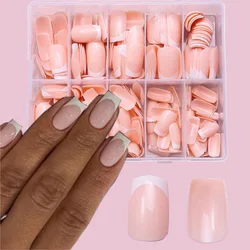 120Pcs Nude Pink Press On Nails White French Tip Square False Nail Full Cover Reusable Acrylic Fake Nails Women Daily Manicure