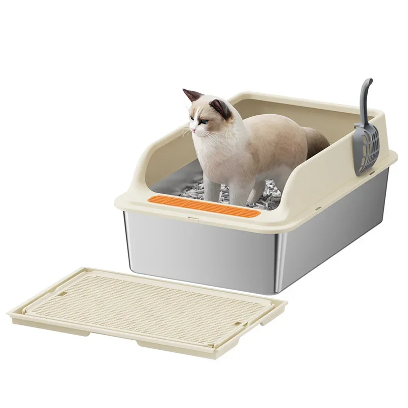 

Stainless steel cat litter basin oversized anti splash