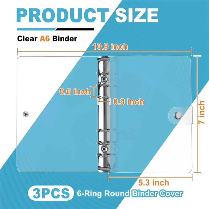 AEF7-3 Confezione A6 Trasparente Morbido PVC 6 Raccoglitore ad anelli Copertina trasparente Raccoglitore per notebook Raccoglitore A6 per notebook ricaricabile