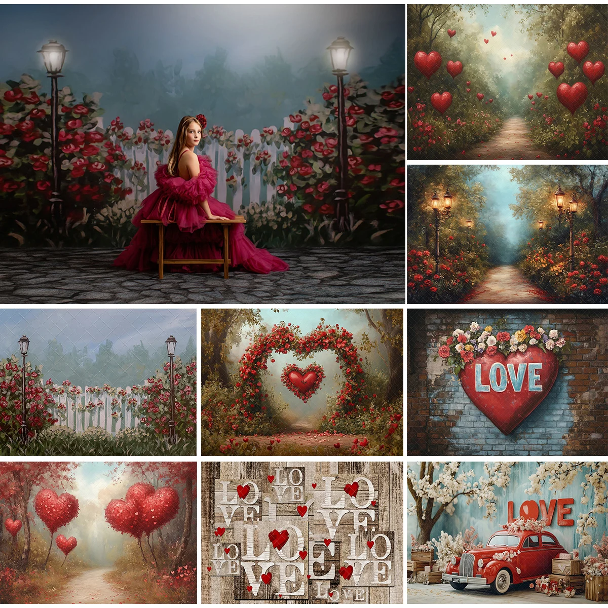 Valentine's Day Photography Backdrop Romance Hearts Roses Bloom Decor Background Kids Adult Portrait Birthday Photo Studio Props