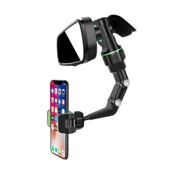 Rearview Mirror Phone Holder 360° Rotatable and Retractable Car Phone Mount Multifunctional Rear View Mirror Holder for All Car