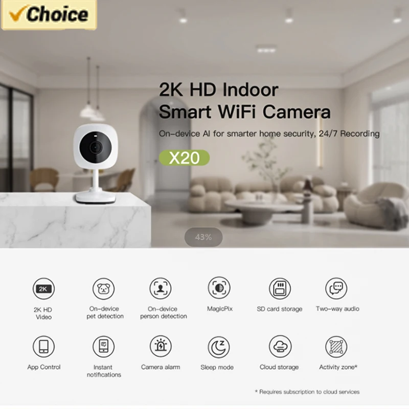 VICO HOME 1080P 2K UHD AI Smart Mini WiFi IP Camera Indoor Wireless Security Home Digital Zoom Color Night Mini Security Camera