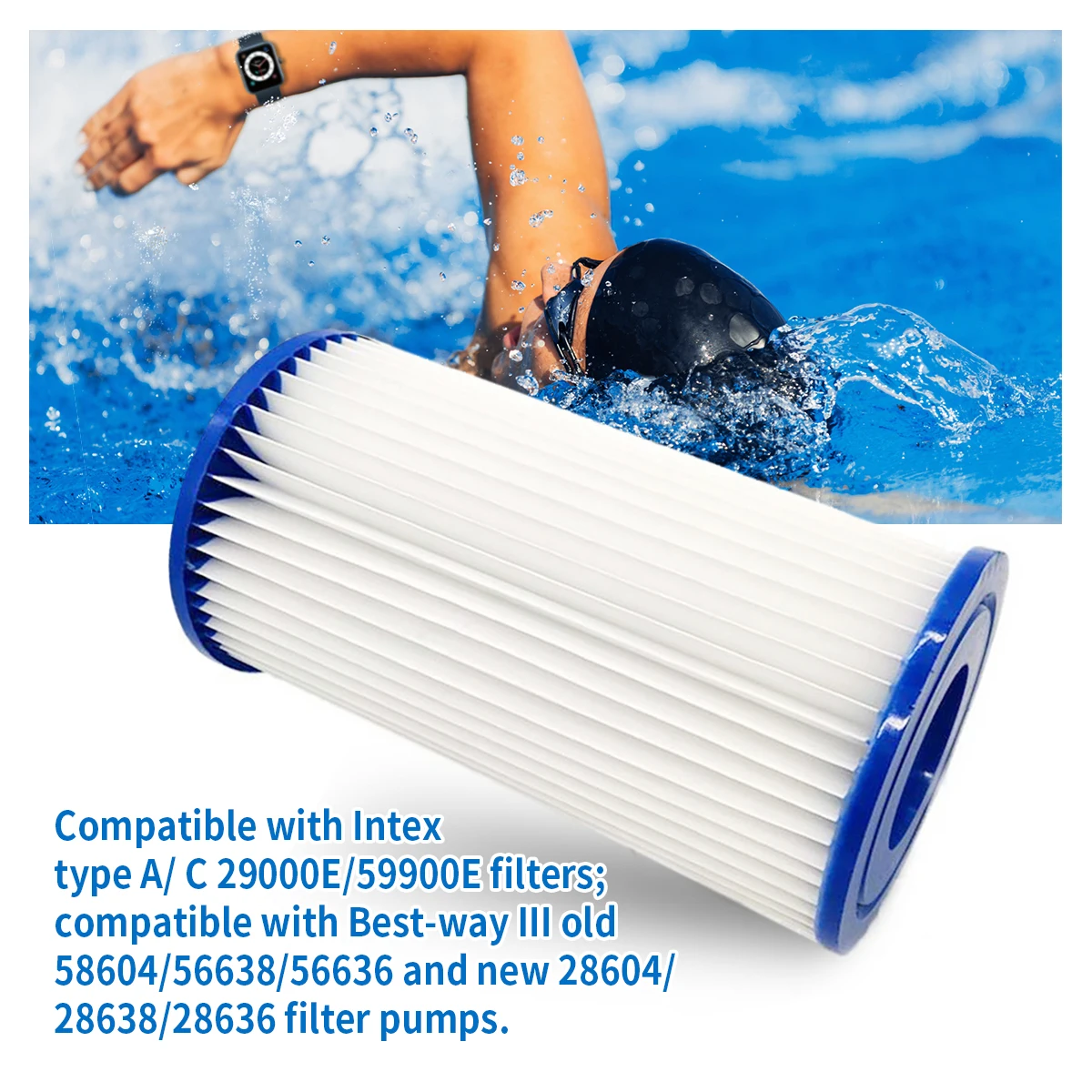 Type A/C Type III Pool Filter Cartridge Replacement Parts for Intex 29000E 59900E Bestway 58012E 530 1000 1500Gallon Pool Filter image 5