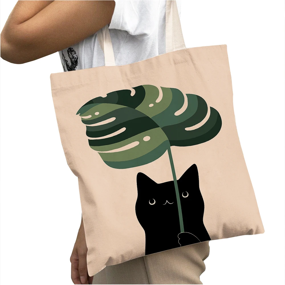 

Plant Tree Tropical Leaves Cat Big Capacity Shopper Bag Caual Geometric Art Women Shopping Bags Canvas Lady Student Tote Handbag