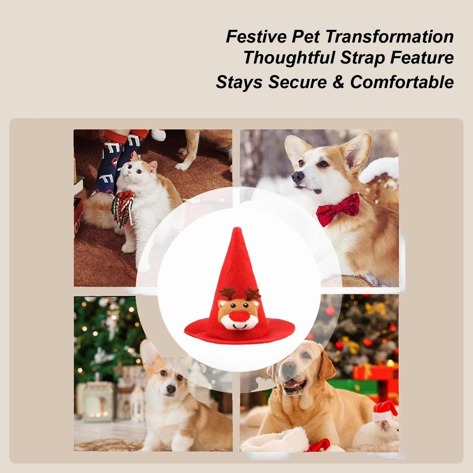 Christmas Pet Hat Funny Festive Warm Headwear Pet Festive Outfit Winter Hat For Celebration Party Winter Event Photoshoot
