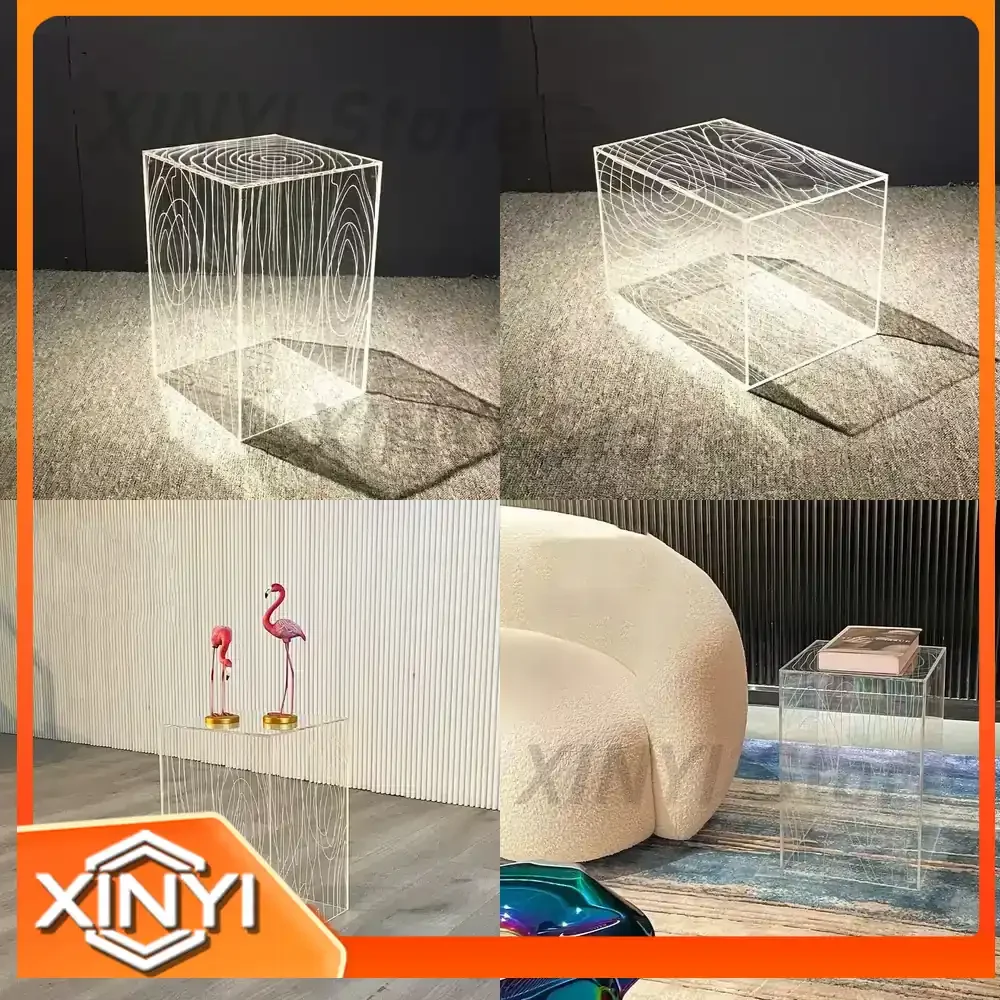 Modern Coffee Table for Italian Style Transparent Acrylic Stripes Living Room Sofa Side Table Bedroom Bedside Cupboard