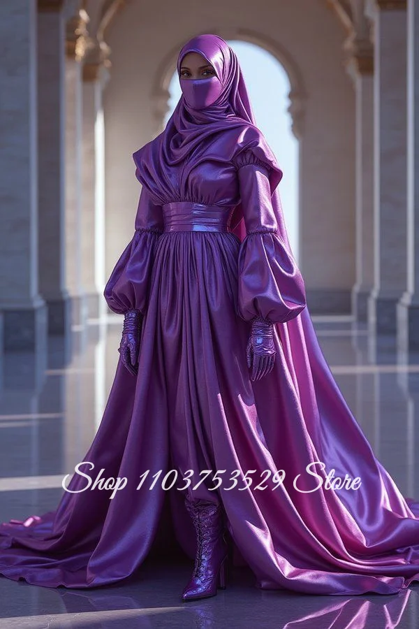 Personalizado roxo manga longa muçulmano vestido de noite islâmico vestido de baile ocasião especial vestido campus vestido de baile vestido de noite