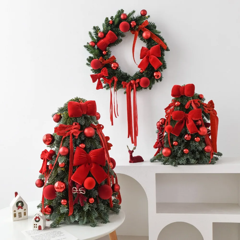 

Mini Christmas Tree Decor Set Dual Color PE Small Desktop DIY Material Holiday Home Decoration Xmas Trees Decorate Ornaments