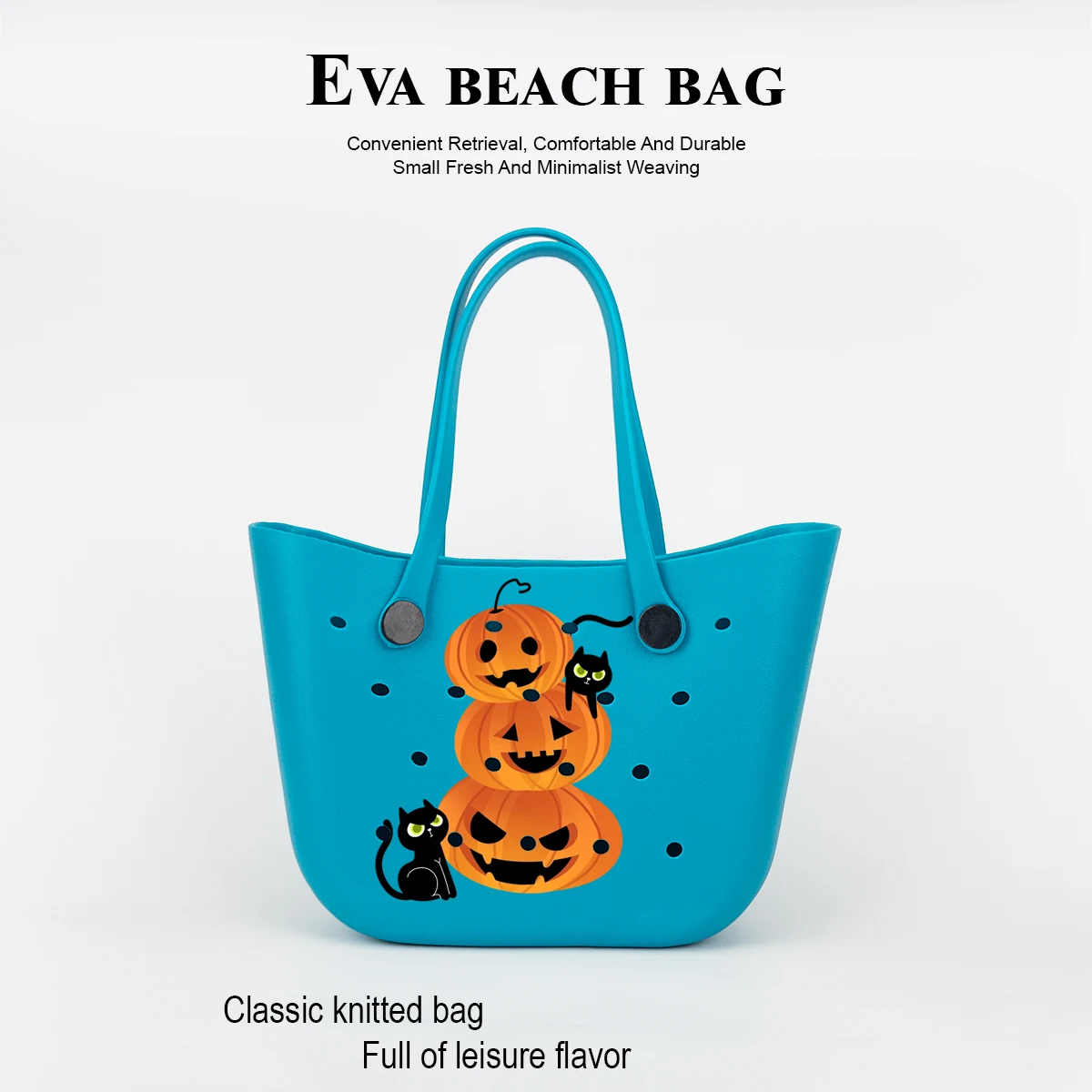 

Забавный мультяшный узор тыквы и черного кота, сумка из Евы ярких цветов, сумка с отверстиями, вмещающая закуски, конфеты, планшеты, телефоны, подходит для женщин, детей, студентов колледжа, ежедневные поездки, путешествия и отдых, прочный и износостойкий