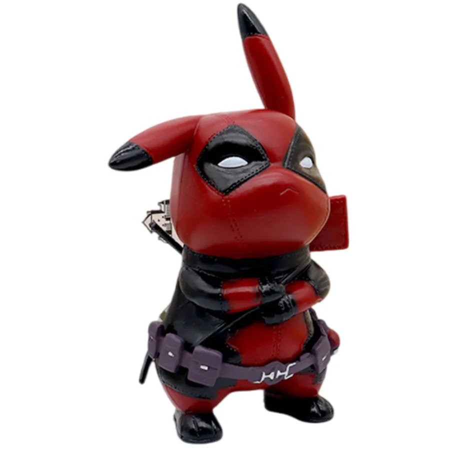 12Cm Kawaii Pikachu Cos Deadpool Anime Personages Q Versie Van Cartoon Animatie Tij Spelen Figuura Desktop Auto Decoratie Pokemon