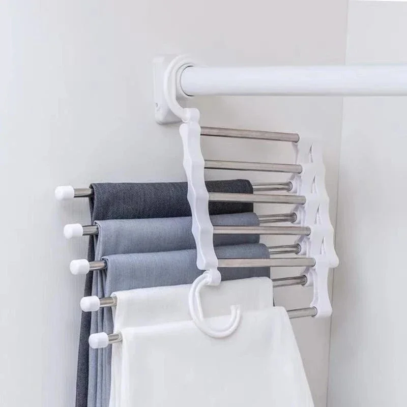 Stainless Steel Hangers Storage Tie Clips Multi-function 5 Layers Clothes Pants Rack Jeans Drying Rack Double Hooks Save Space