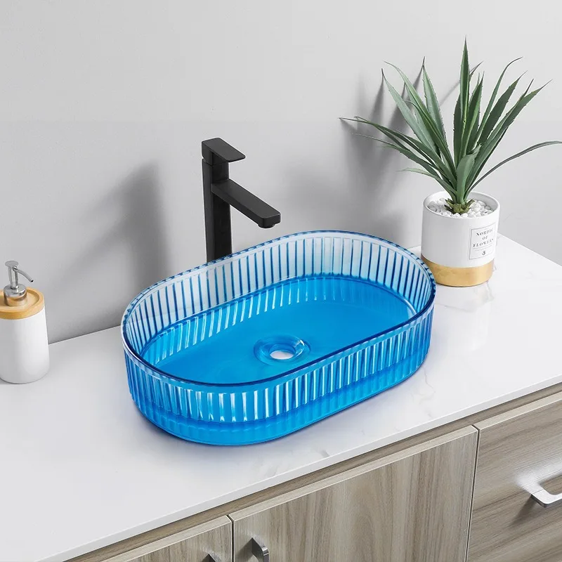 

Color transparent resin wash basin, bed and breakfast small apartment table basin balcony household oval wash basin