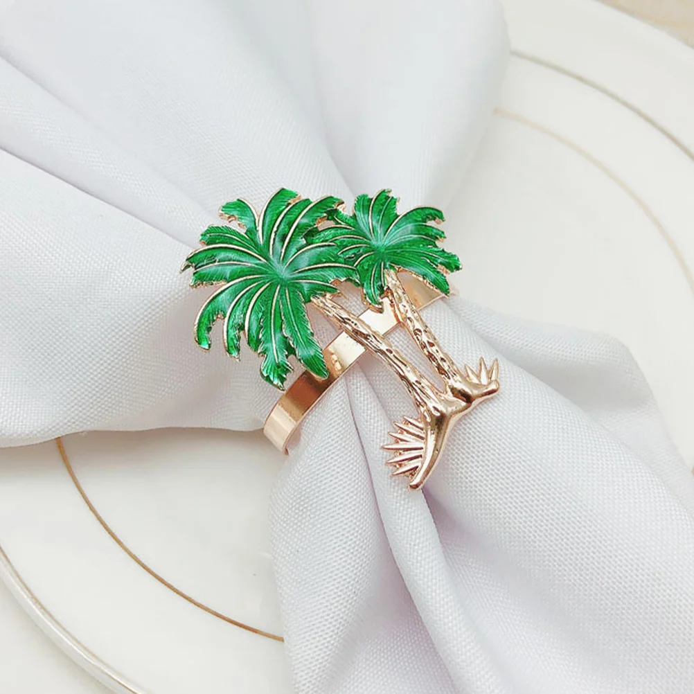 

4 Pcs Coconut Tree Napkin Rings Holders Lightweight Iron Sturdy Tropical Leaf Luau Family Dinner Decorations